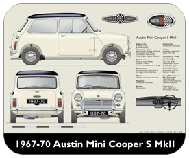 Austin Mini Cooper S MkII 1967-70 Place Mat, Small